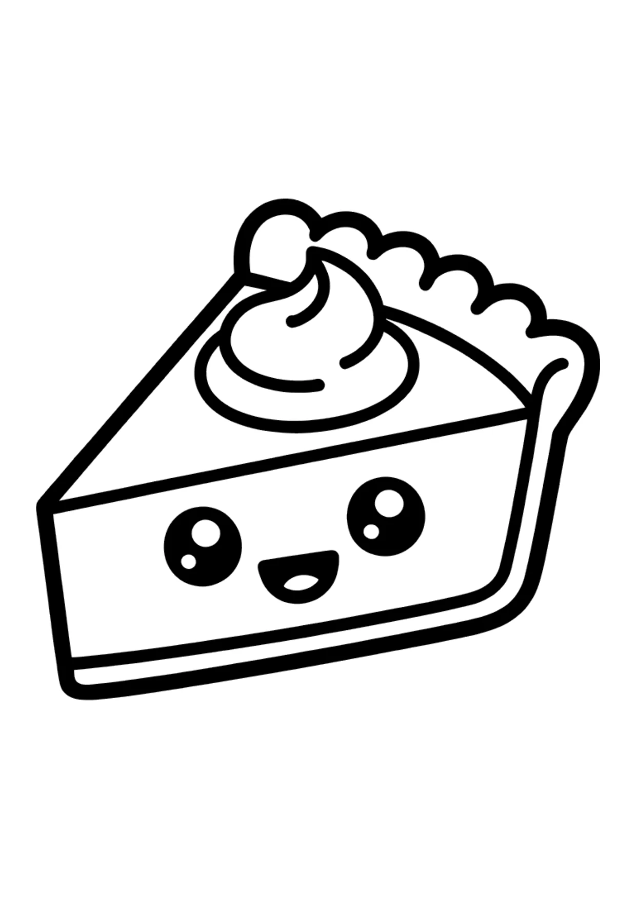 Ausmalbild (einfach, Kawaii): Stück Kürbiskuchen mit Sahnehaube