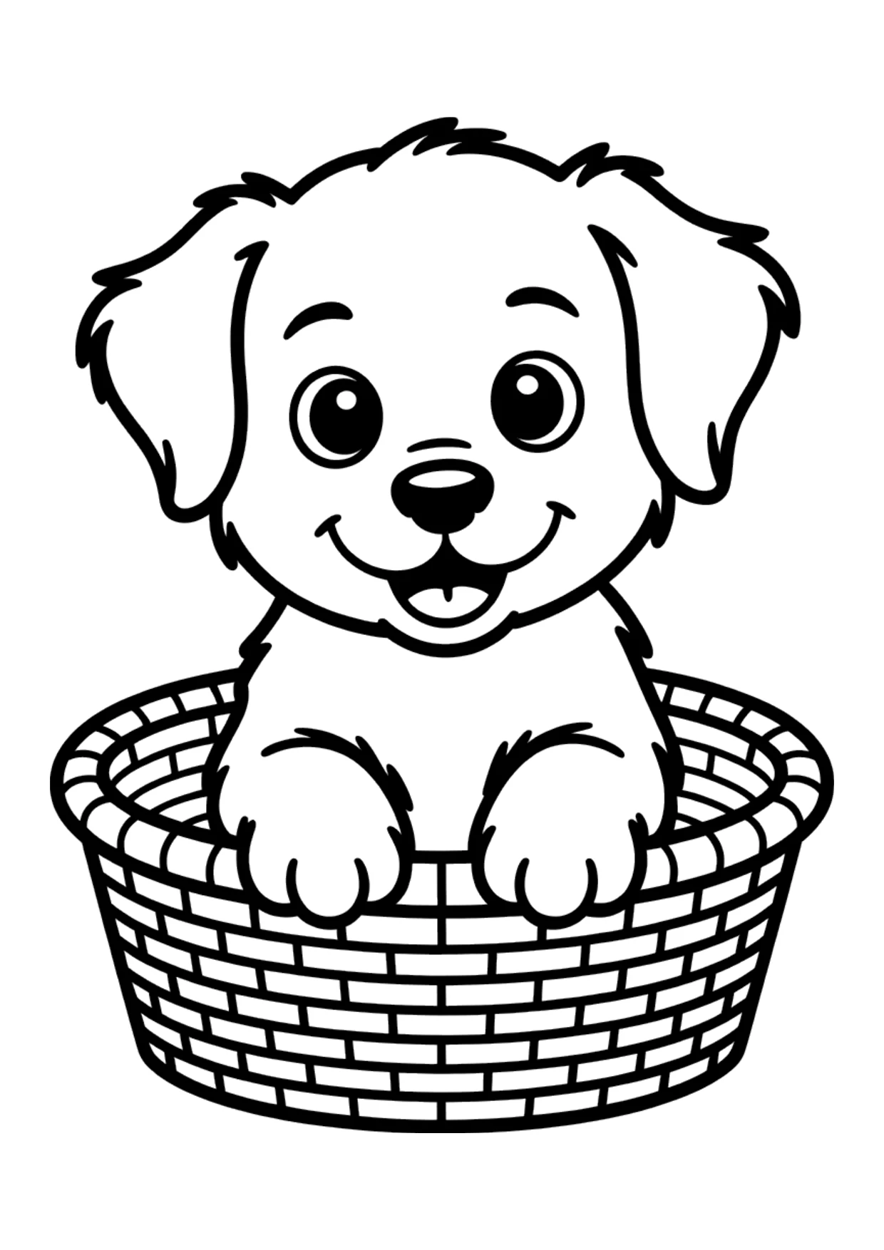 Coloriage facile d'un chiot dans un panier