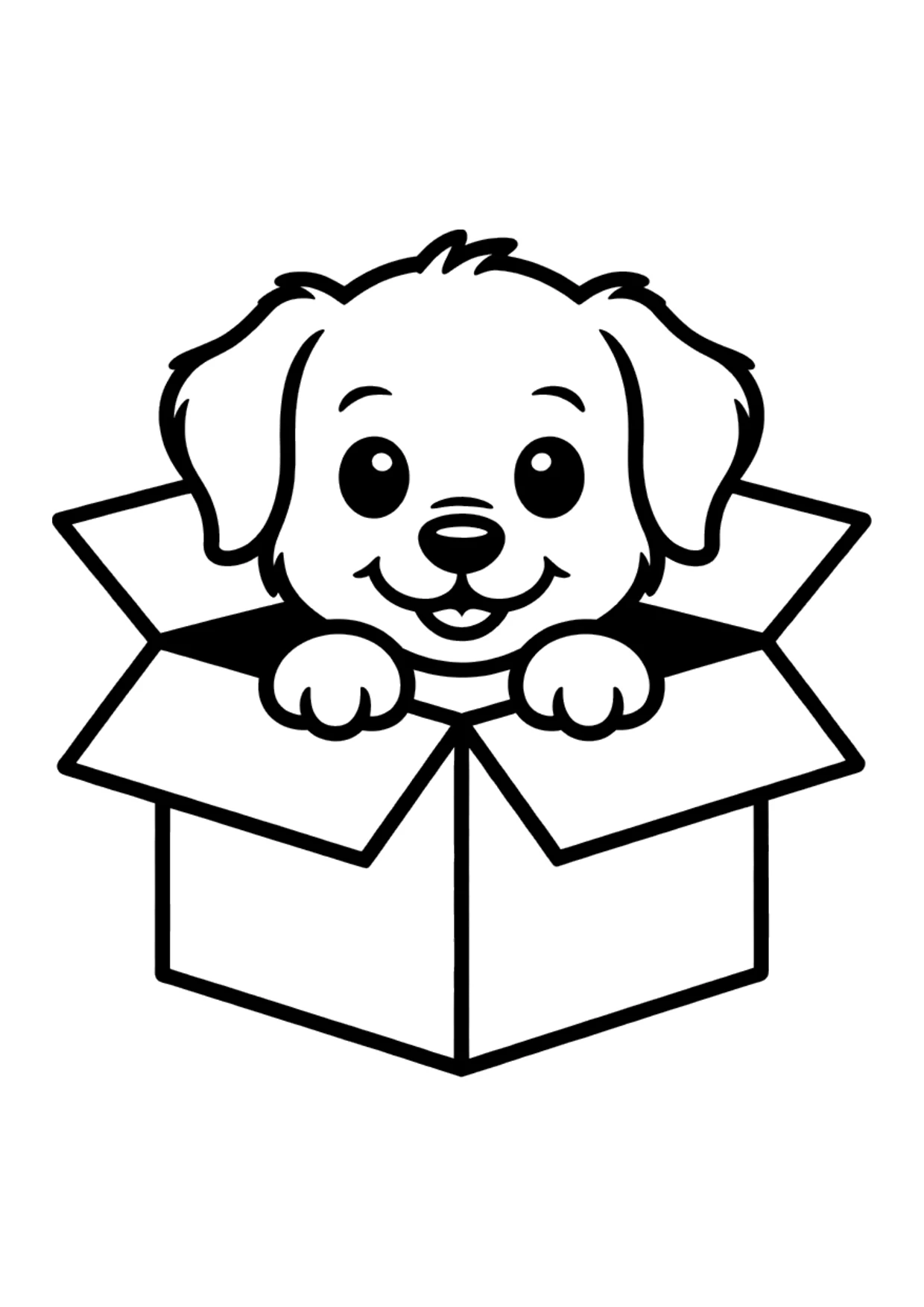 Easy coloring page of a puppy in a box