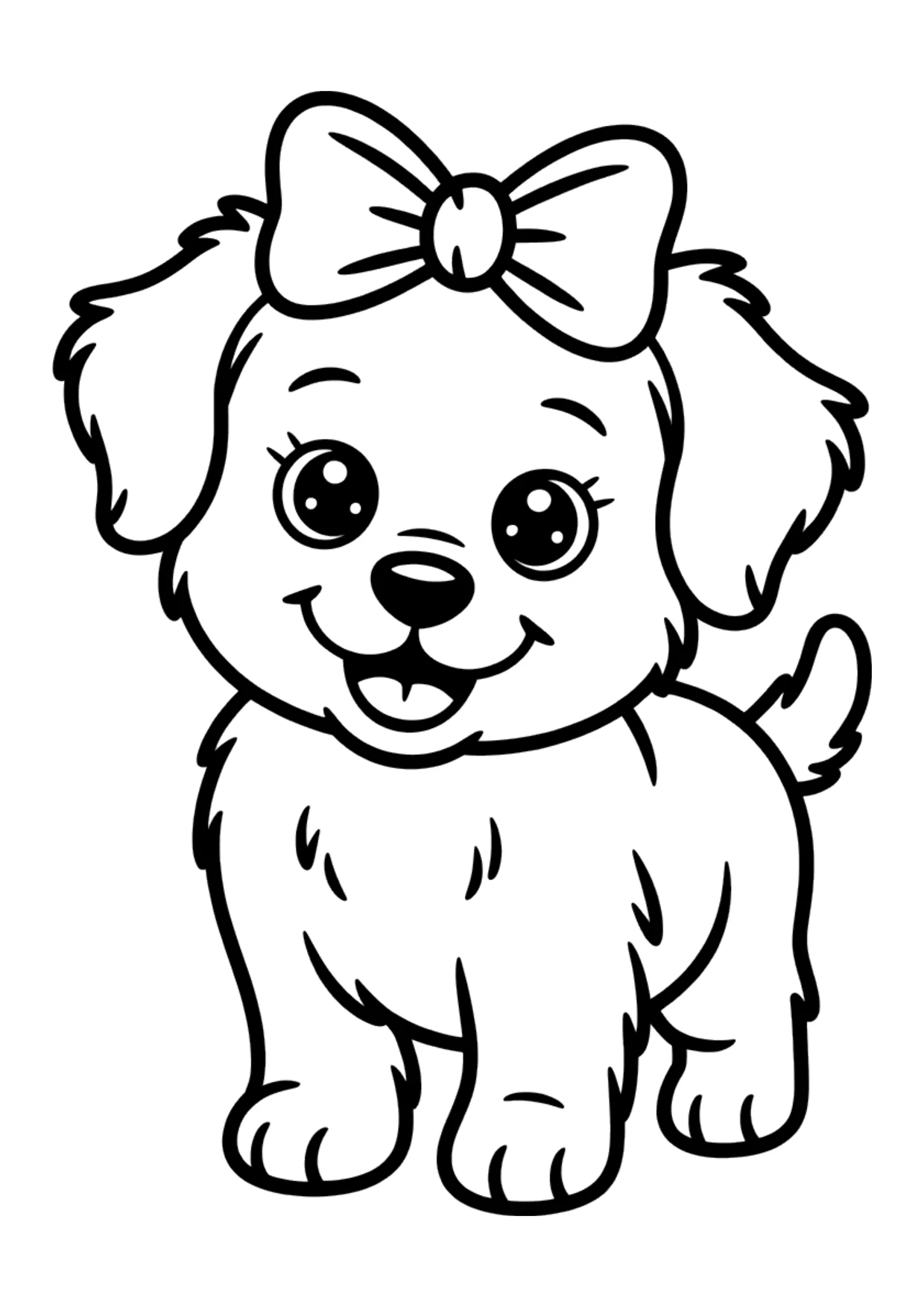 Coloriage facile d'un chiot tout doux avec un noeud