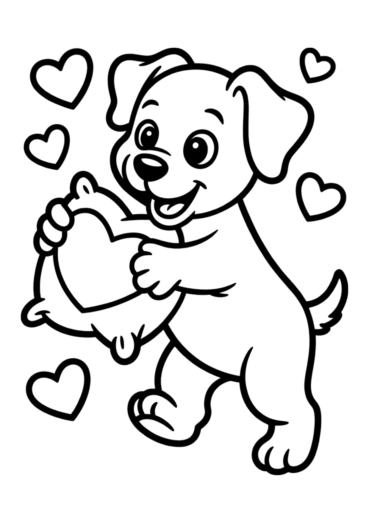 Coloriage d’un chiot avec un cœur