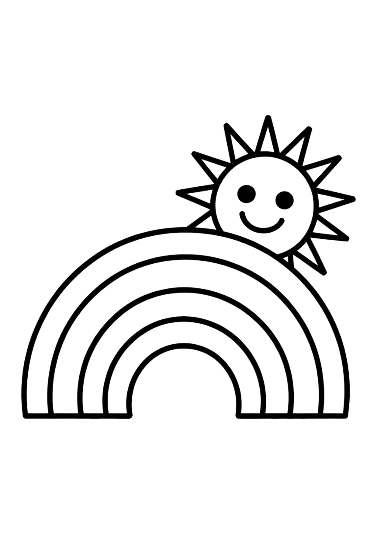 Dibujo fácil de un arcoíris y un sol para colorear