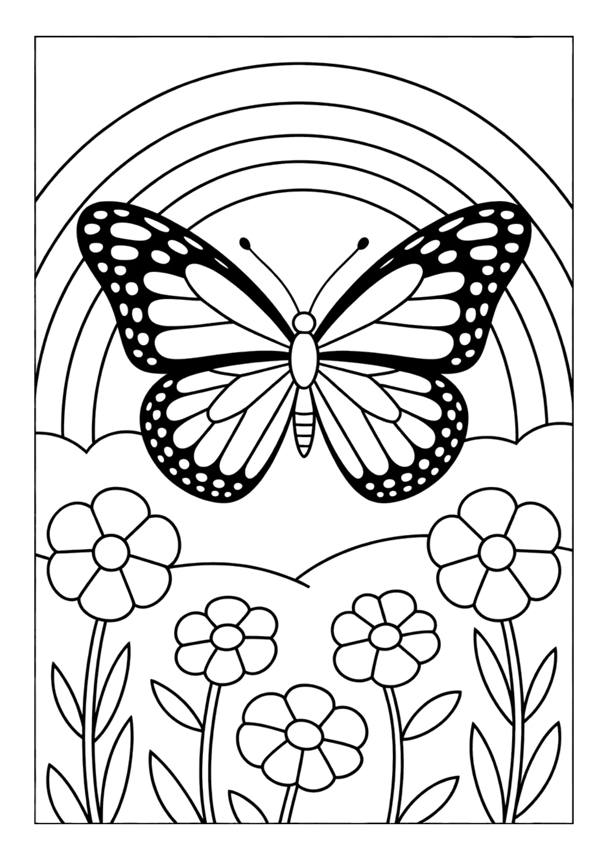 Dibujo de una mariposa y un arcoíris para colorear