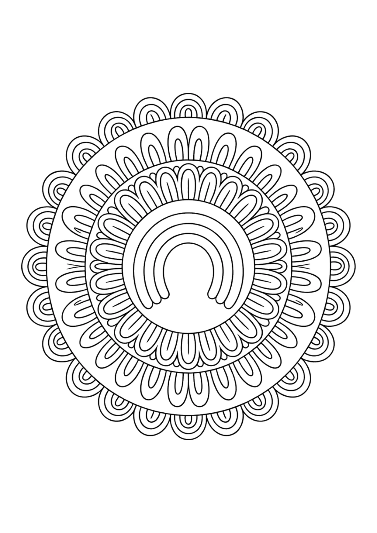 Dibujo detallado de un mandala de arcoíris para colorear para adultos