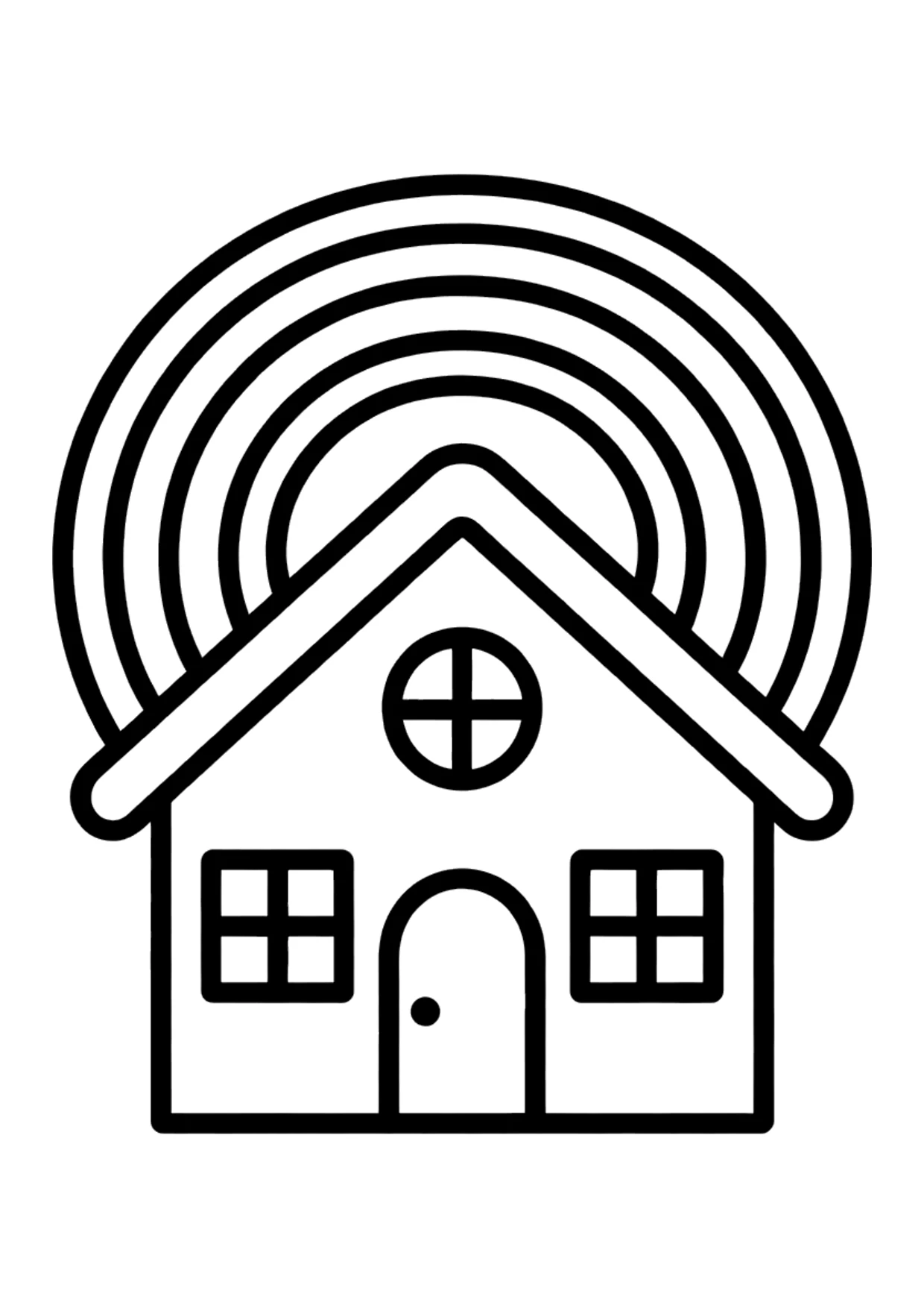 Dibujo fácil de un arcoíris sobre una casa para colorear