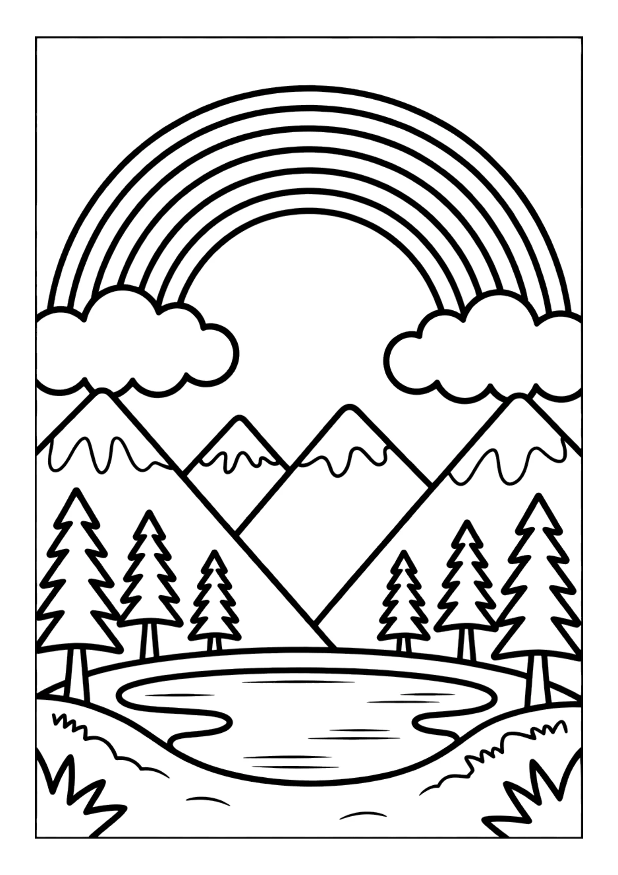 Dibujo de un arcoíris sobre las montañas para colorear