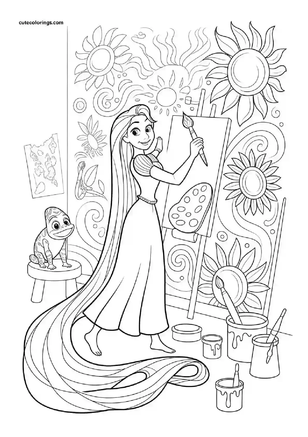 Rapunzel Artist Painting Tower Coloring Page