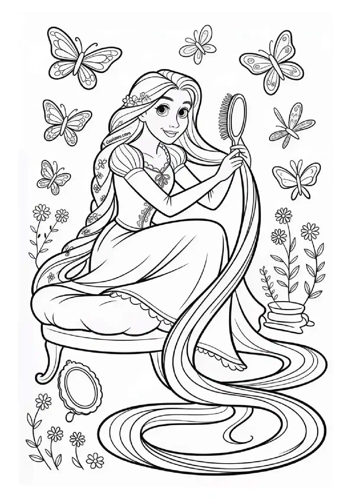 Rapunzel Braiding Hair Garden Coloring Page