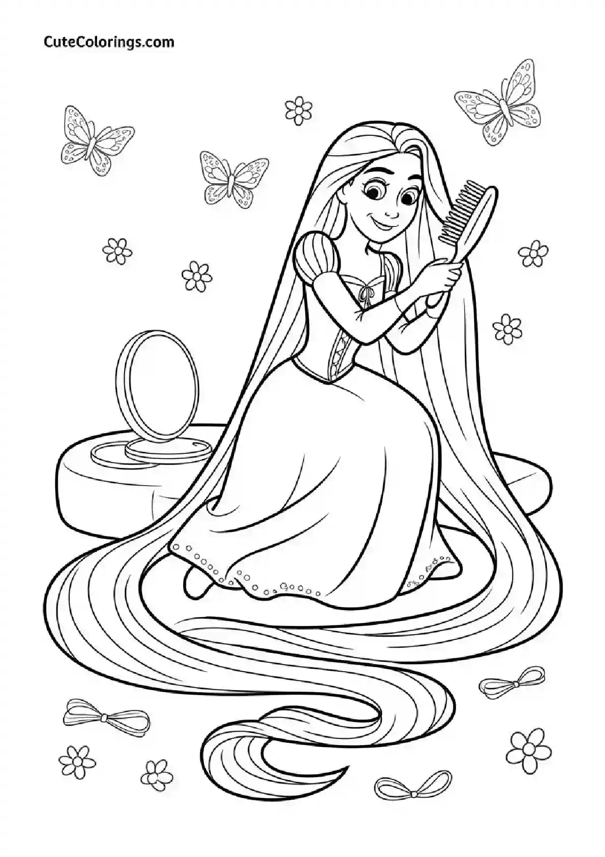 Rapunzel Brushing Hair Beauty Coloring Page
