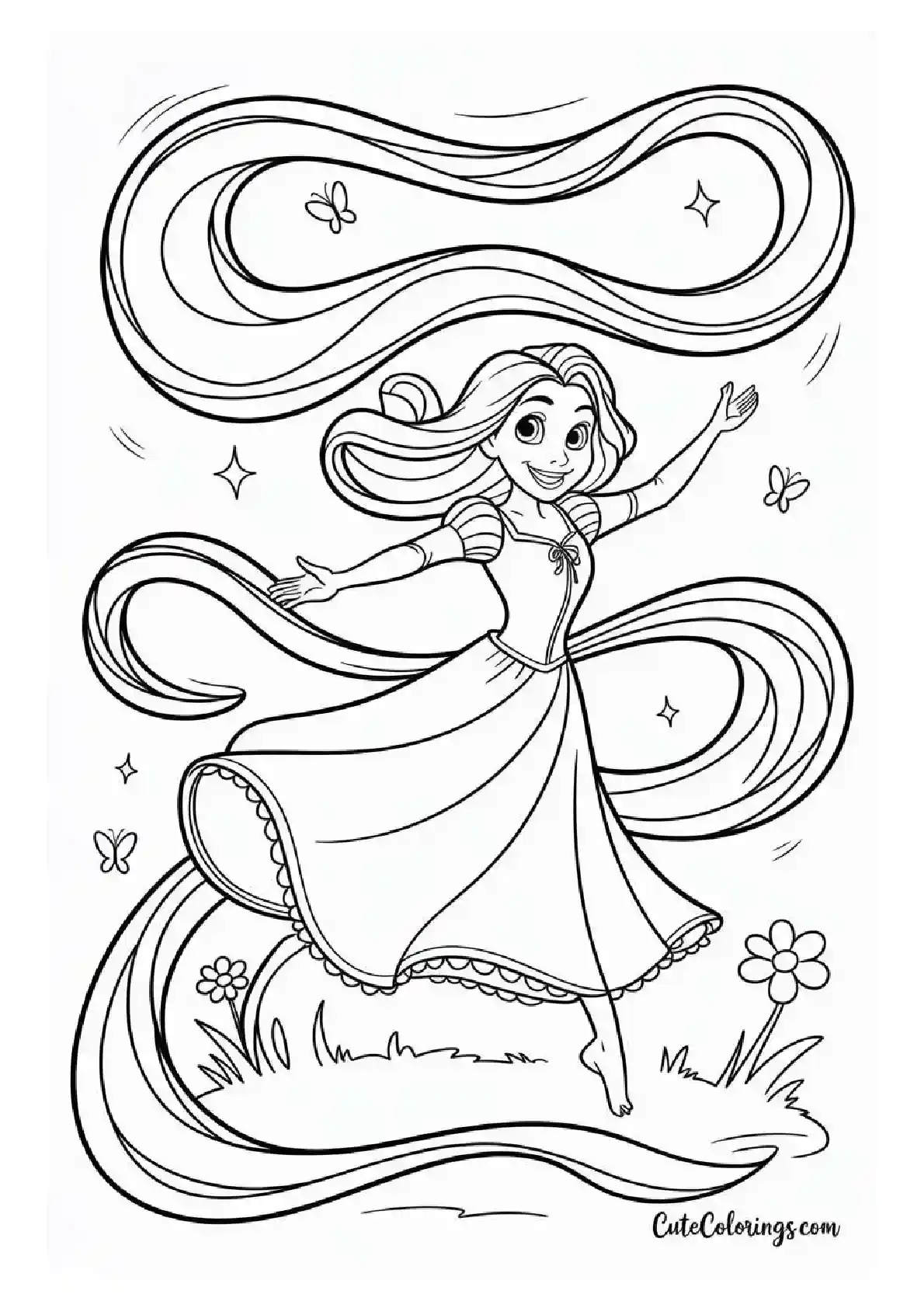Rapunzel Dancing Freedom Coloring Page