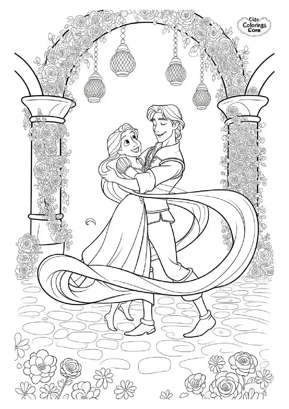 Rapunzel Flynn Castle Dance Coloring Page