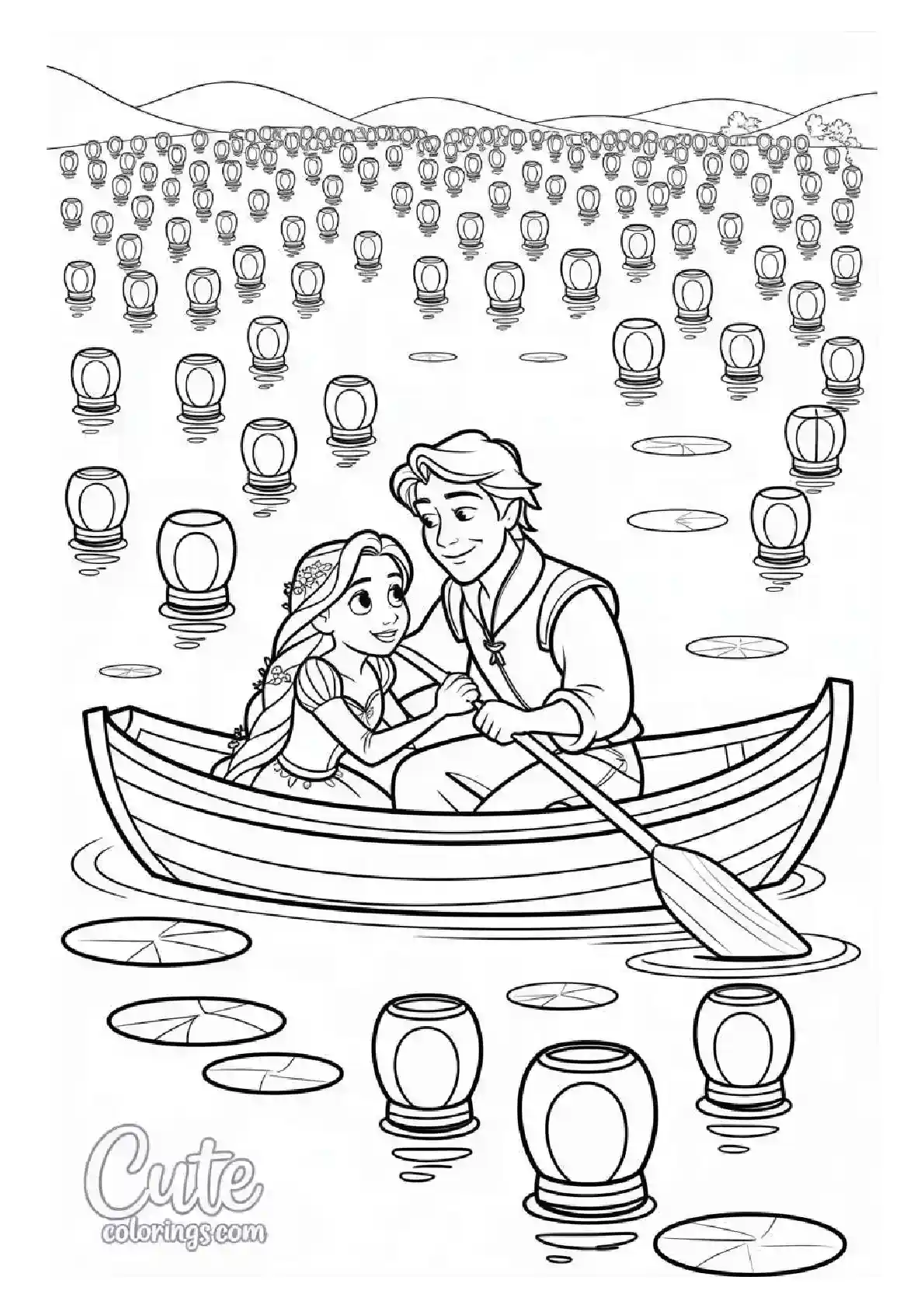 Rapunzel Flynn Epic Lanterns Coloring Page