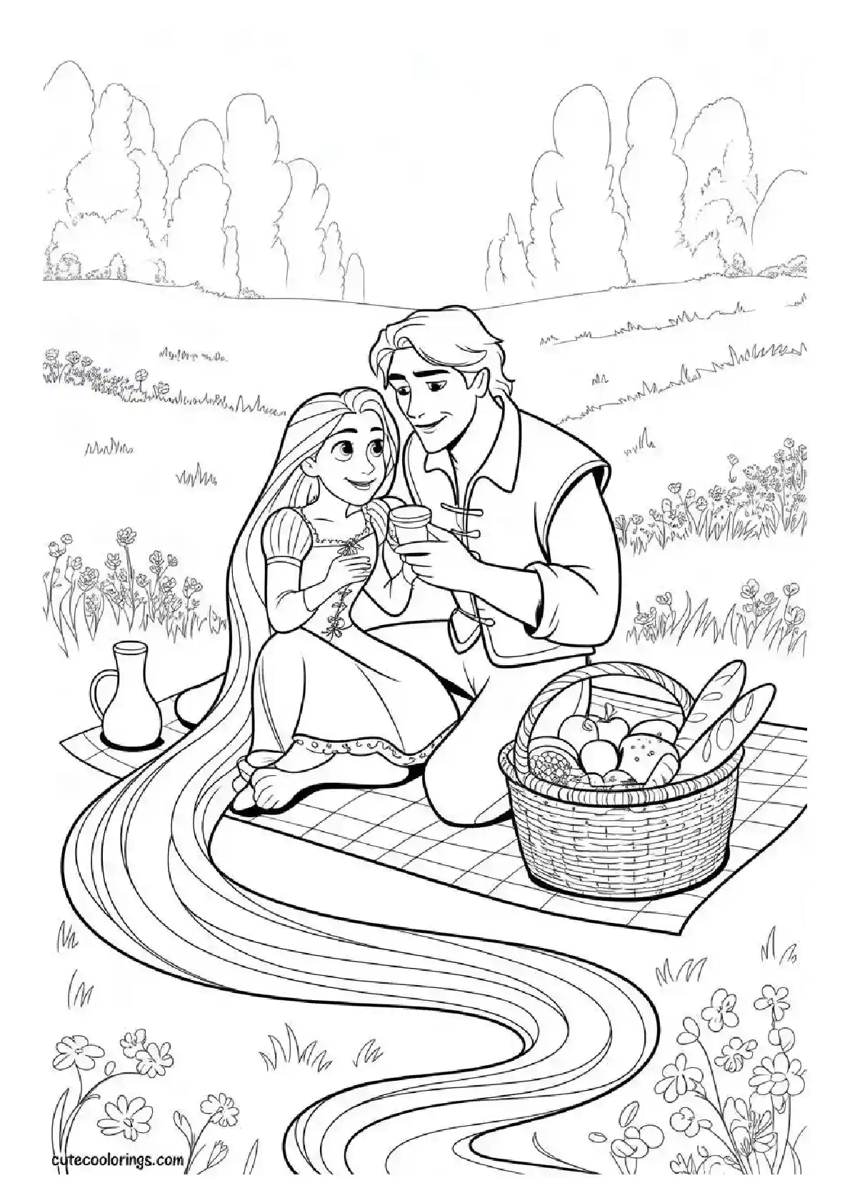 : Rapunzel Flynn Picnic Date Coloring Page