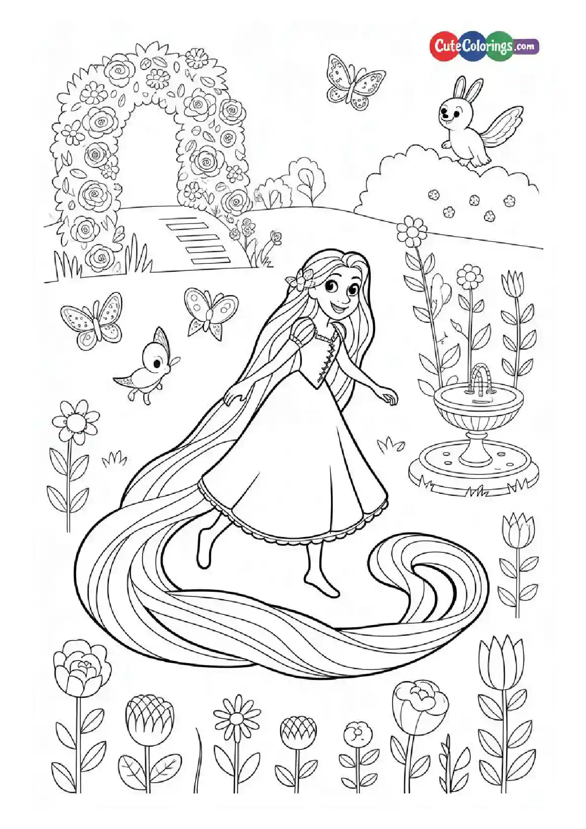 Rapunzel Garden Butterfly Coloring Page
