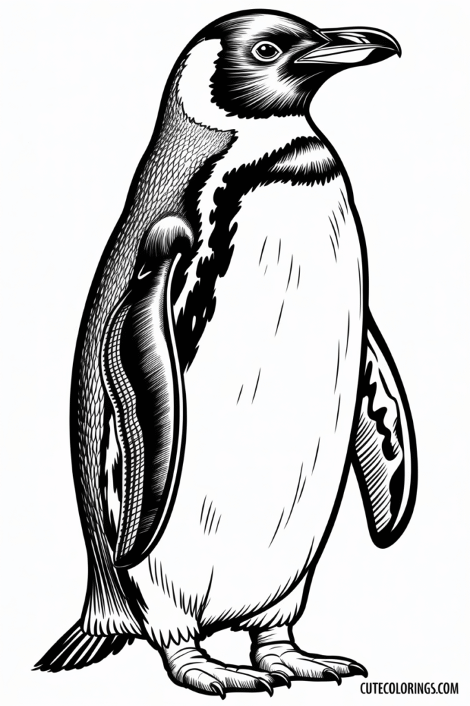 Realistic Africaetailed realistic penguin with feather texturesn Penguin Drawing Style