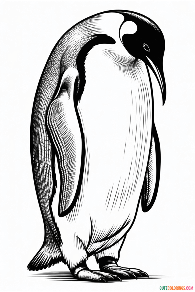 Realistic Penguin Side View Engraving