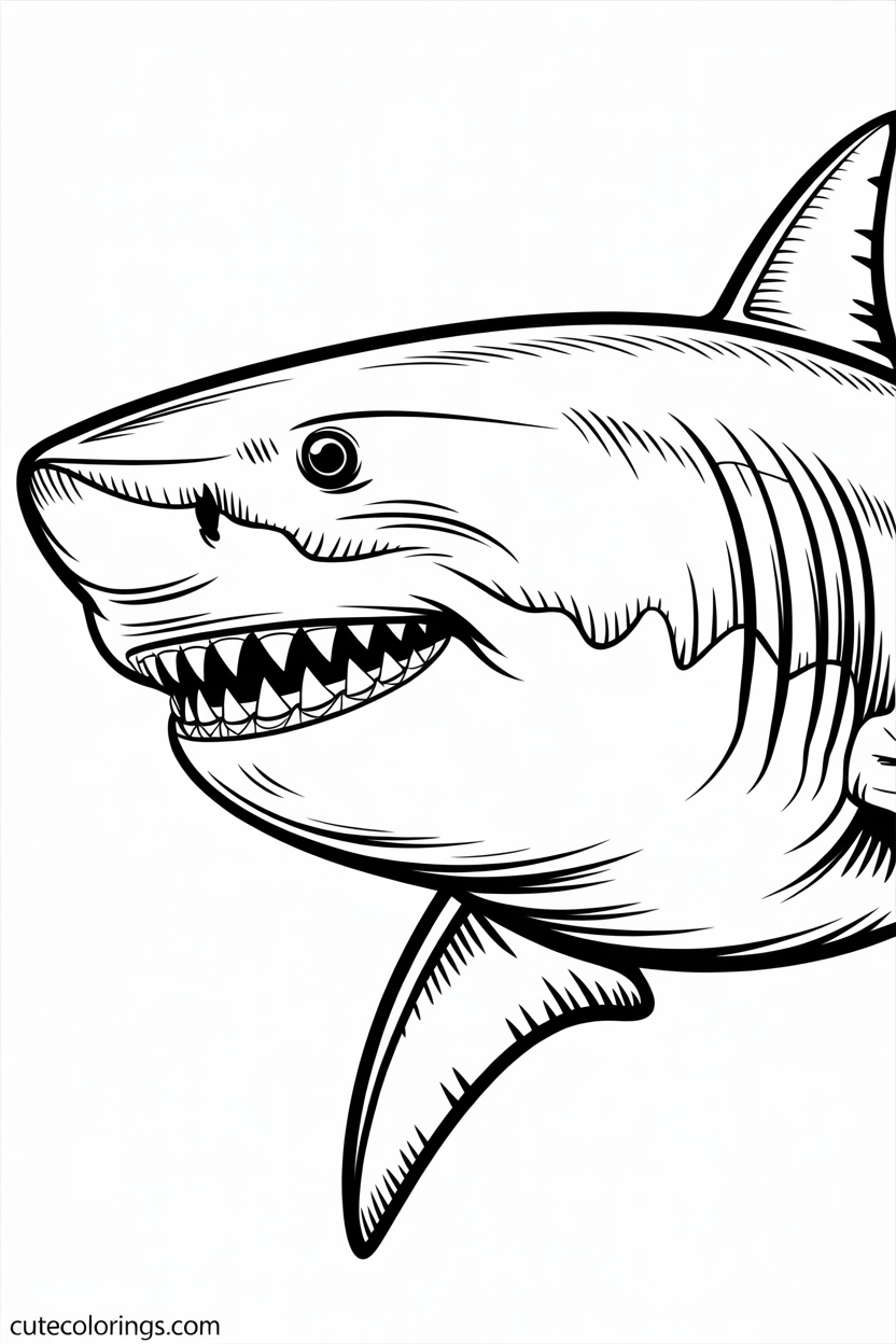 Great white shark with gill slits and teeth detail