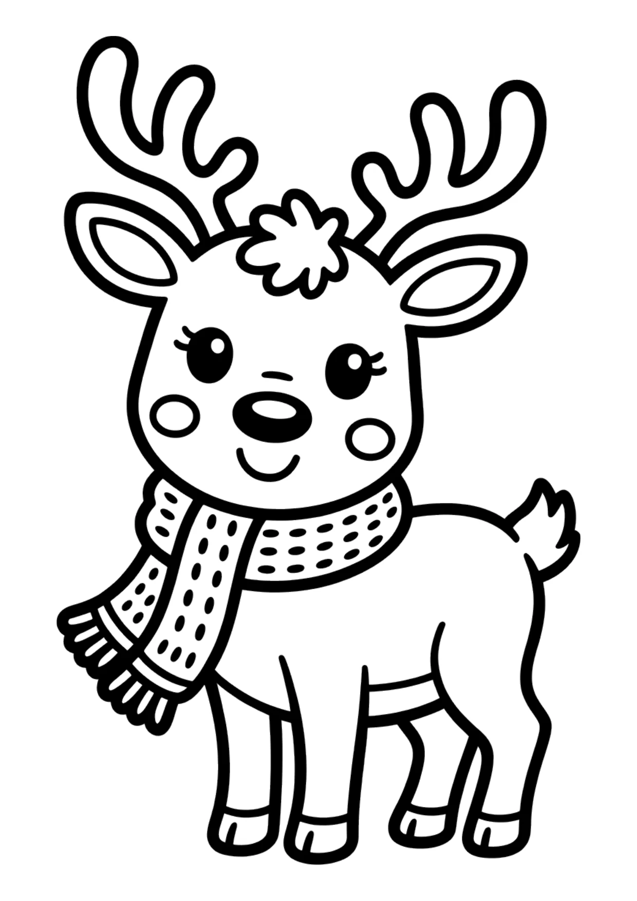 Desenho fácil de uma rena fofa de cachecol para colorir