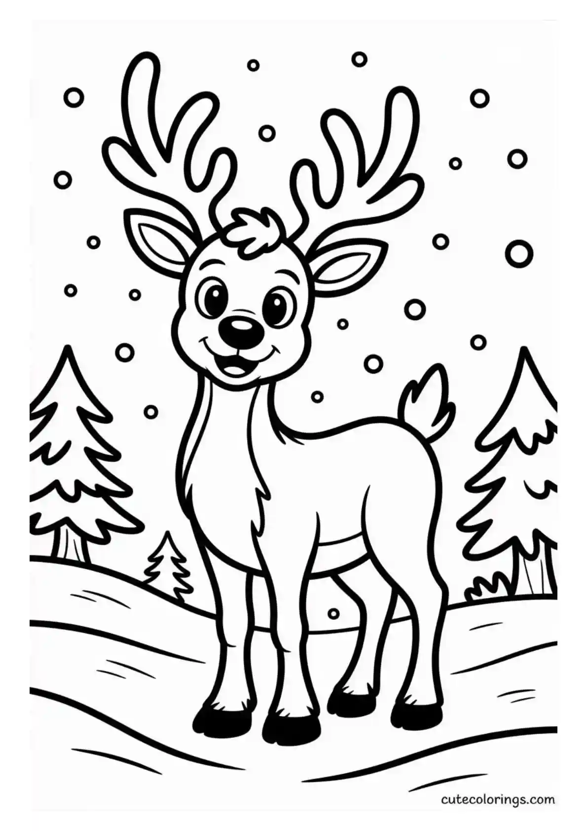 Reindeer in Forest with Pine Trees