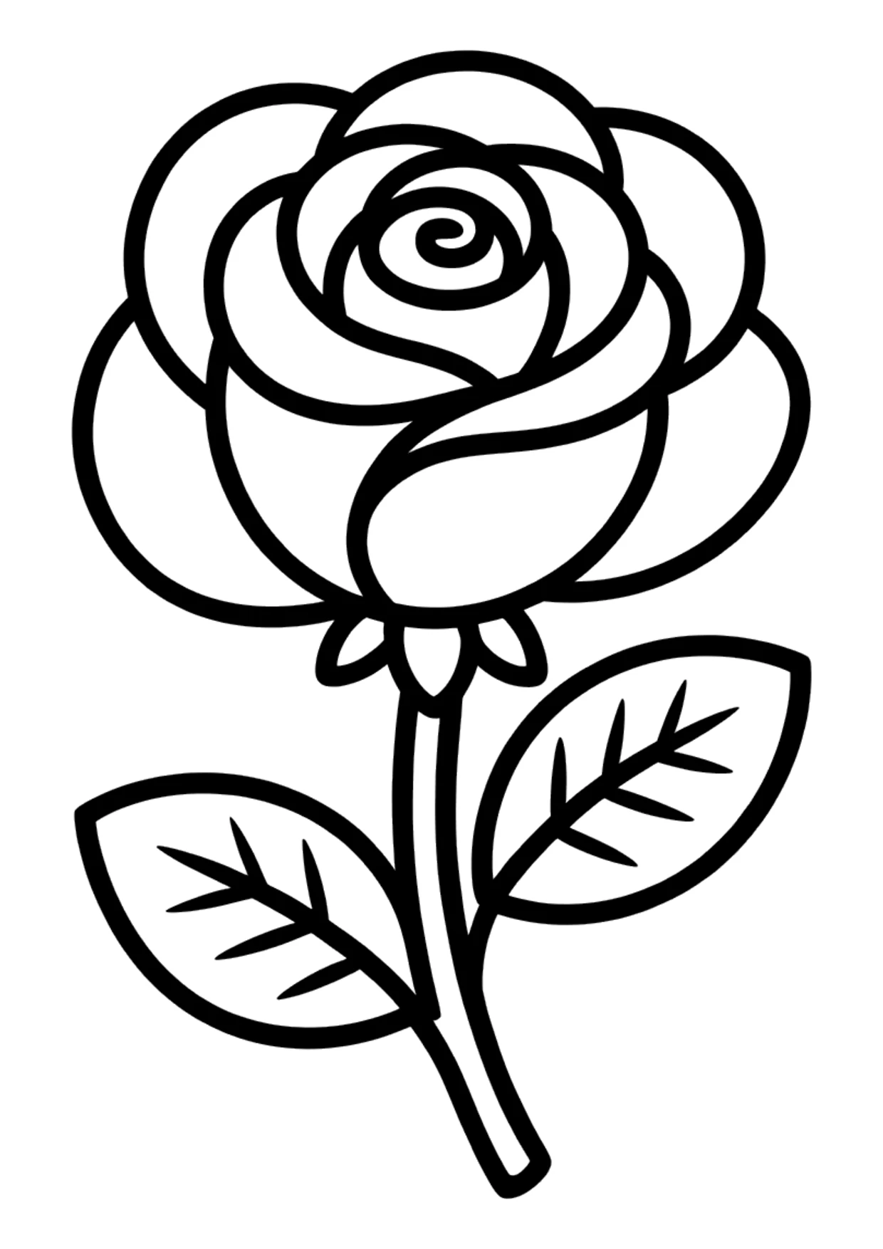 Coloriage facile d&rsquo;une rose simple aux grands pétales