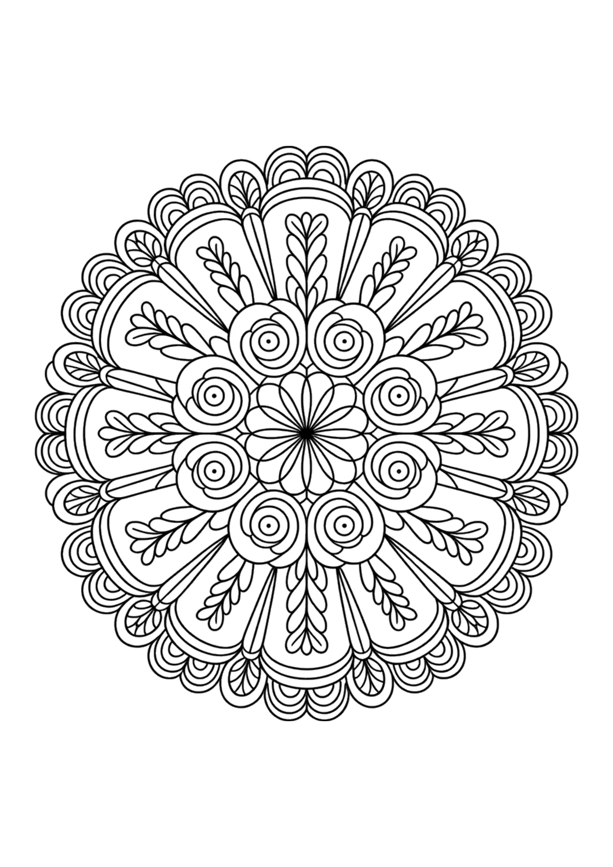 Coloriage détaillé d&rsquo;un mandala de roses pour adultes