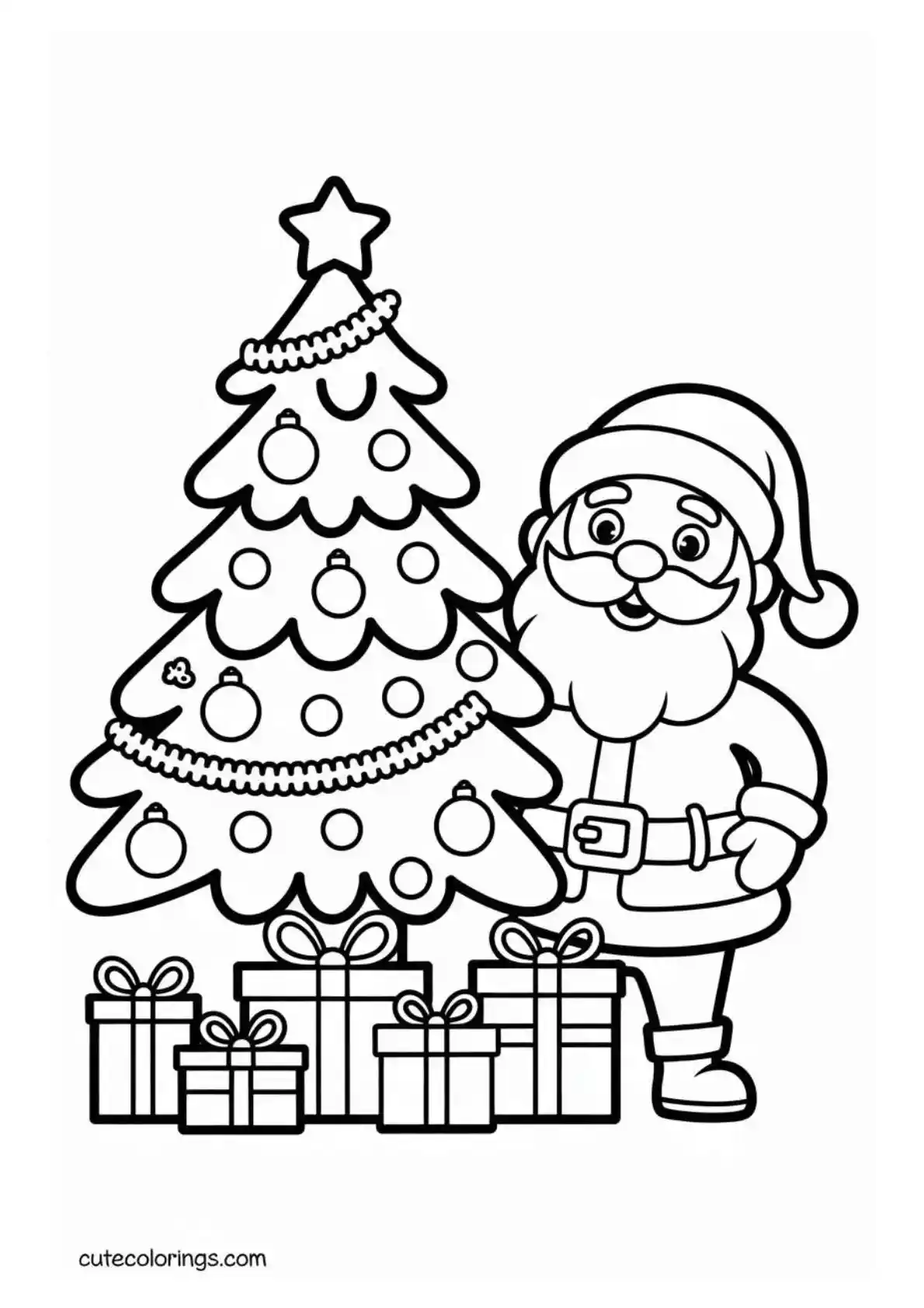 Santa Next to Tree with Many Gifts