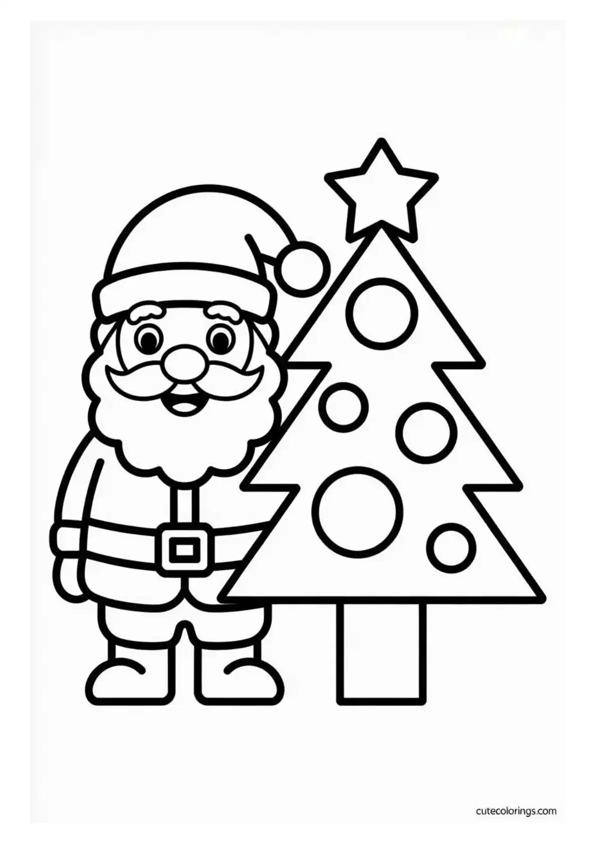 Santa Standing by Triangle Tree