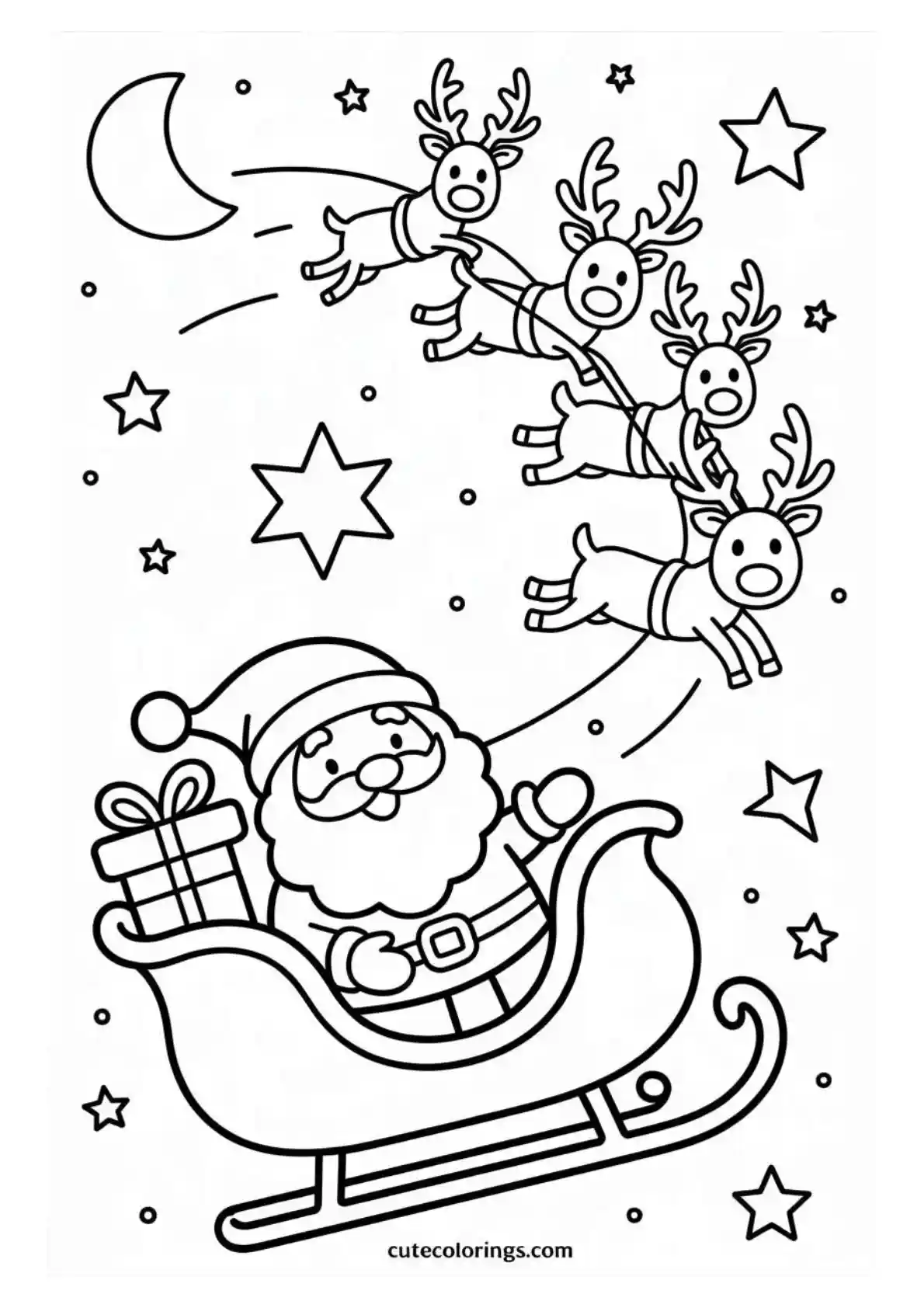 Santa in Sleigh with Flying Reindeer