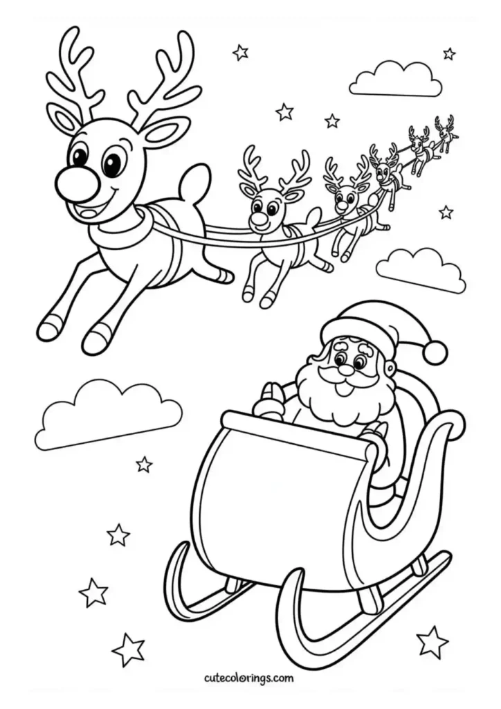 Santa's Sleigh Pulled by Reindeer Team