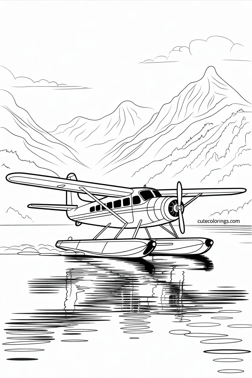 Float plane on water with mountains scenic backdrop