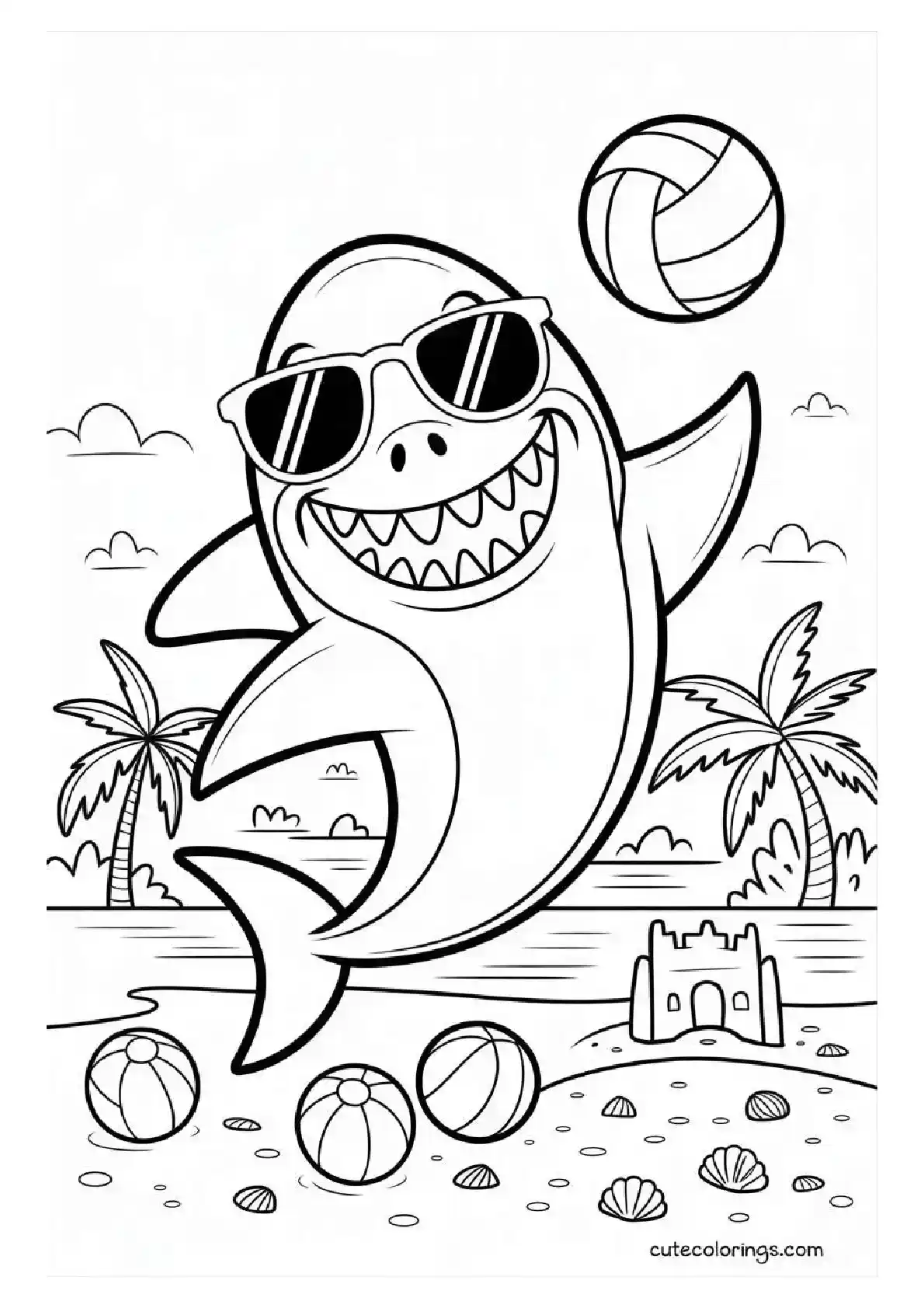 Shark Surfing Beach Scene
