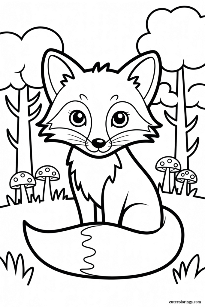 Simple Cute Fox in Forest Coloring