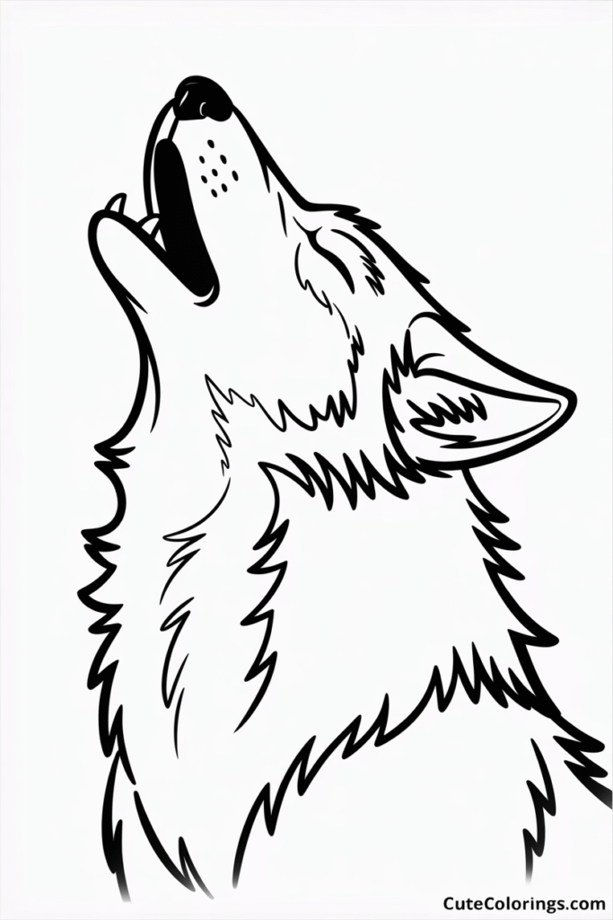 Simple Wolf Howling Portrait Coloring