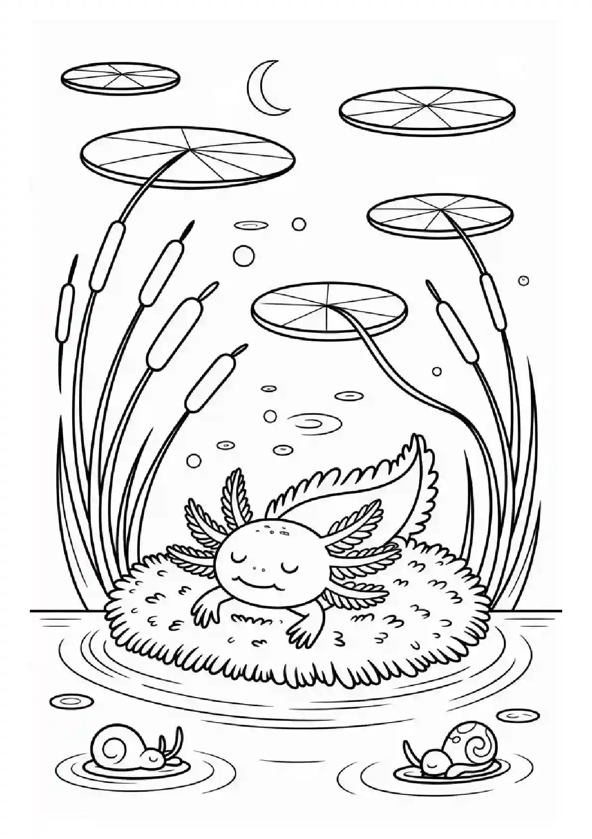 Sleepy Axolotl Bedtime Coloring Page