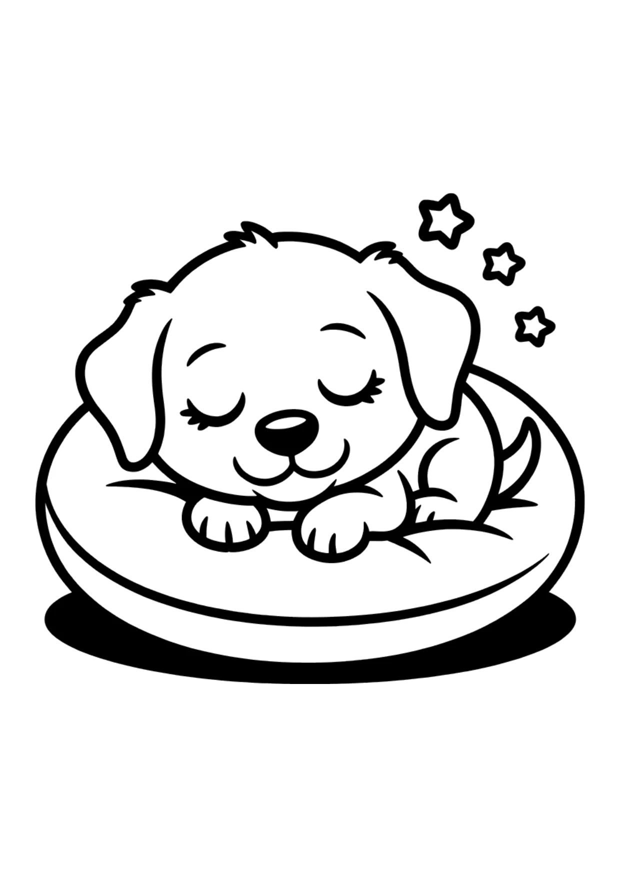 Coloriage facile d'un chiot endormi sur un coussin