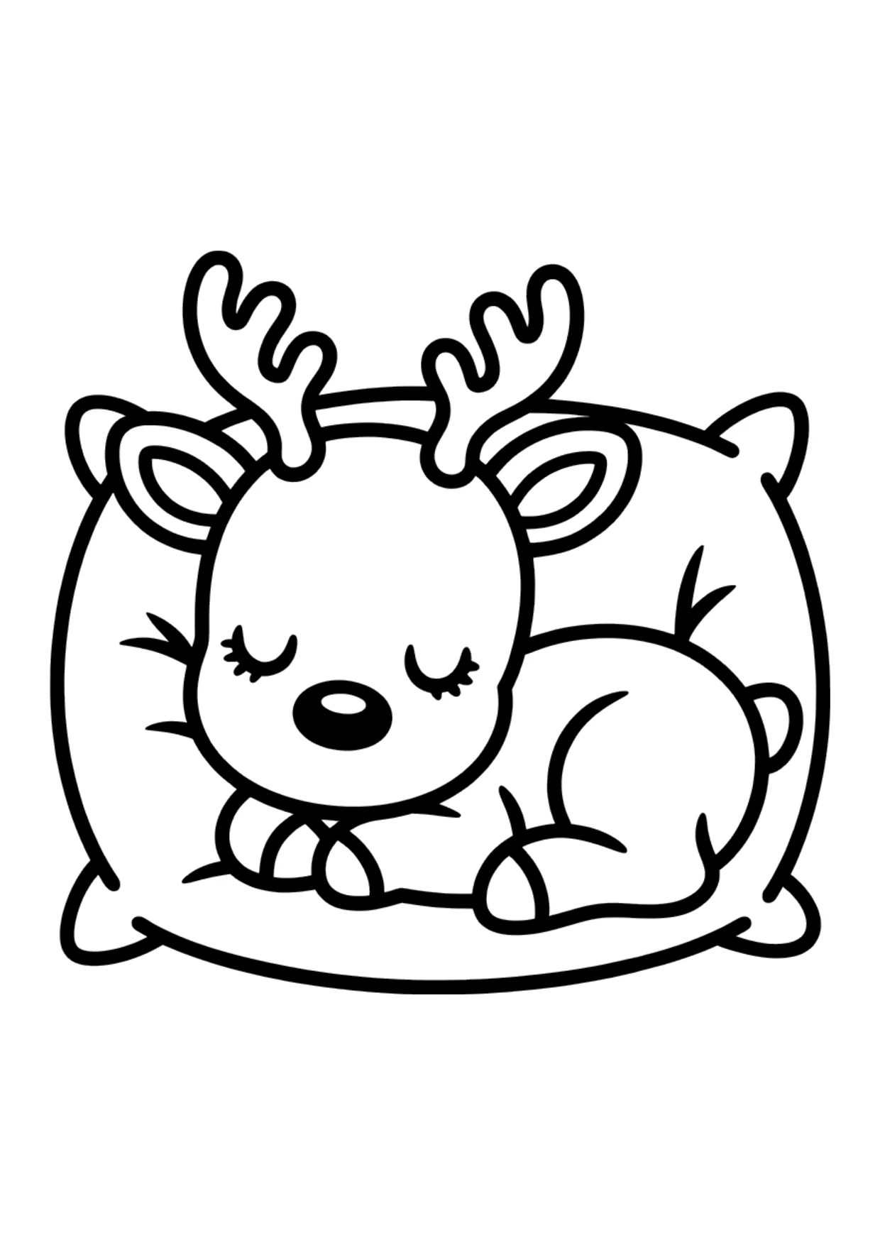 Desenho fácil de uma rena sonolenta enroladinha para colorir