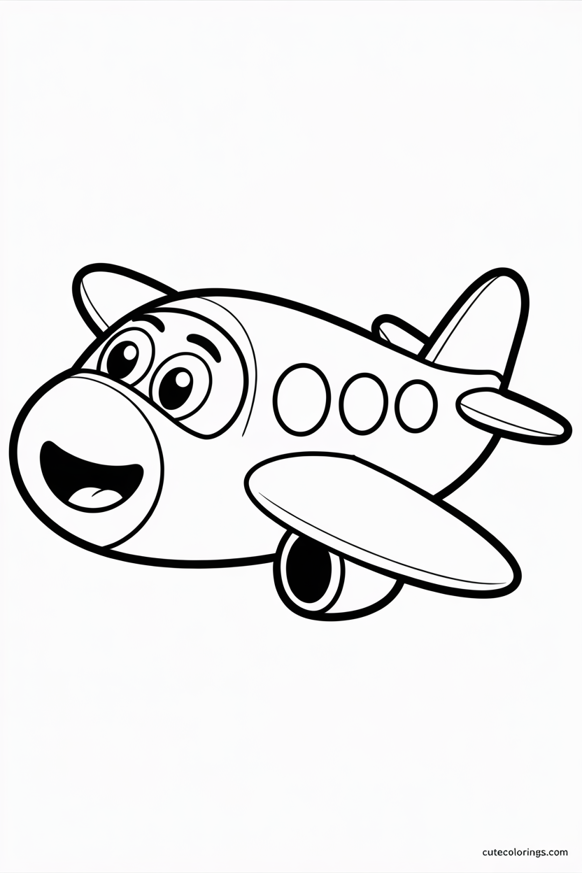 Adorable happy airplane with big eyes and smile