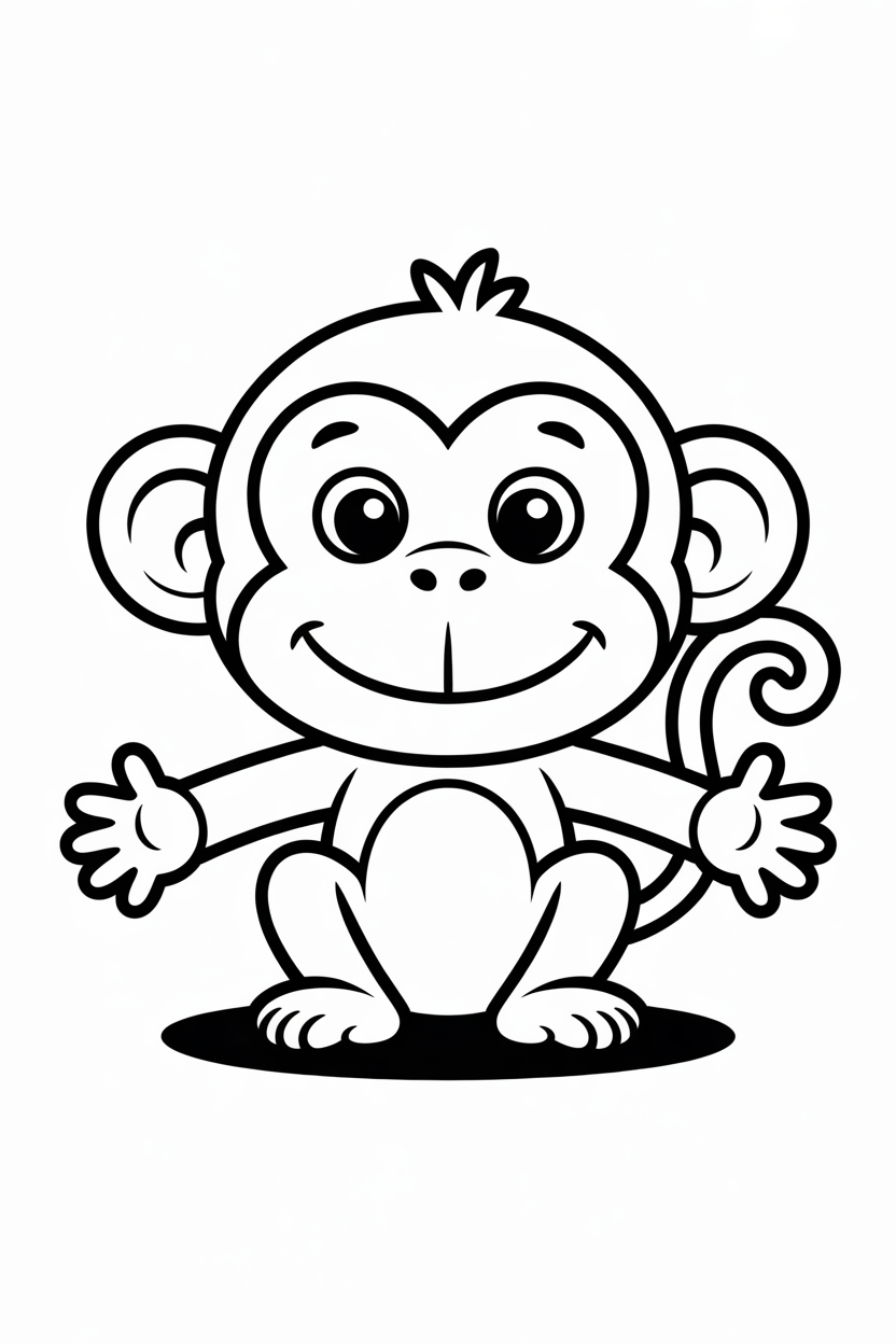 Easy round cartoon monkey relaxes with a curly tail