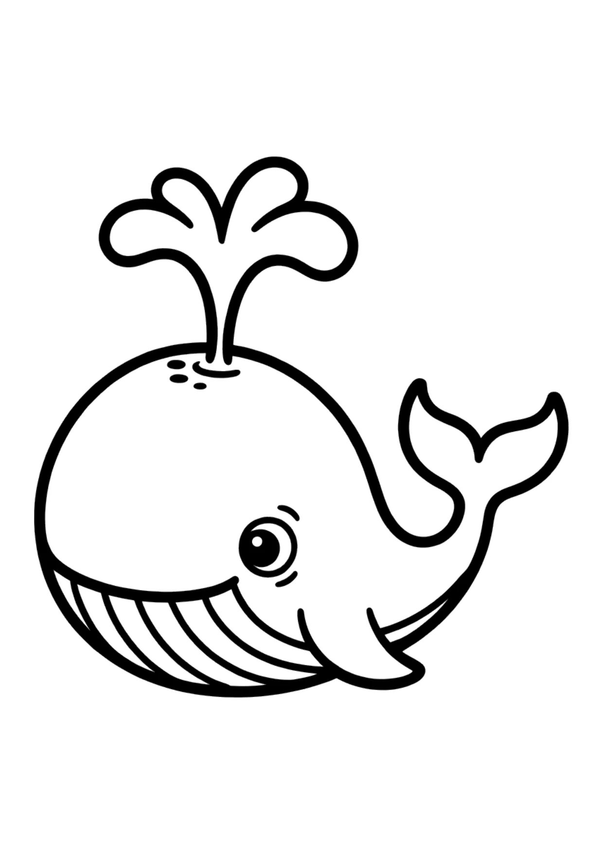 Easy coloring page of a cute smiling whale