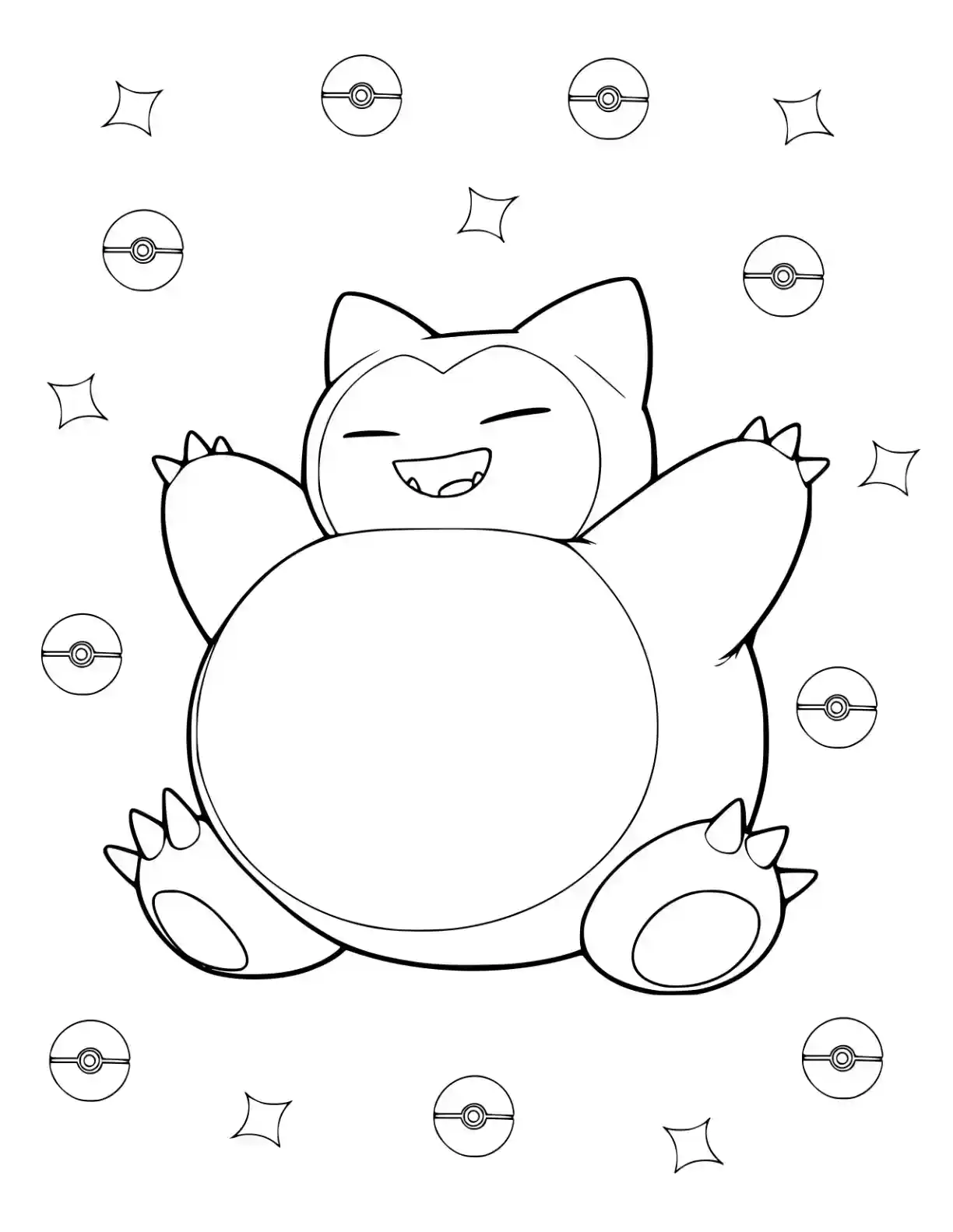 Happy Snorlax with pokeballs around