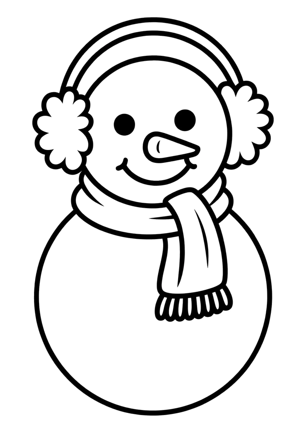 Einfaches Ausmalbild: süßer Schneemann mit Ohrenschützern und Schal