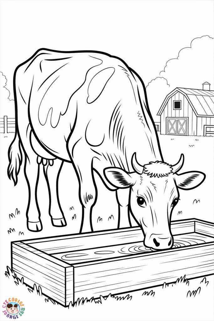 Spotted Cow Drinking Water on Farm