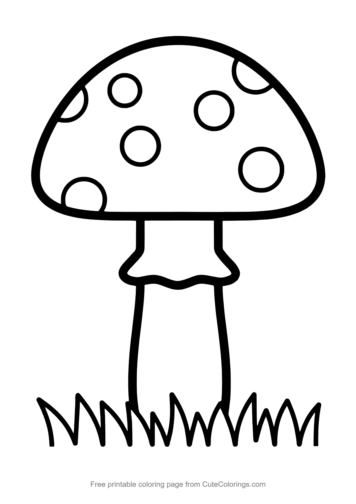 Simple coloring page of a classic spotted toadstool mushroom