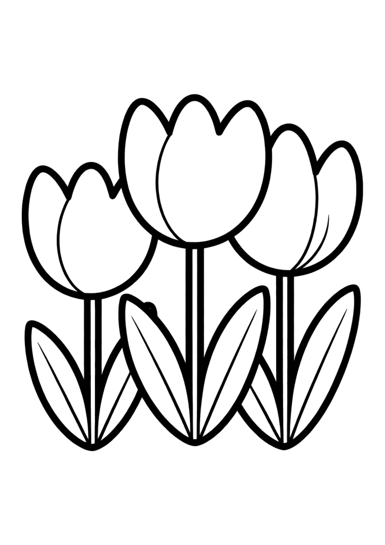 Easy coloring page of three tulip flowers