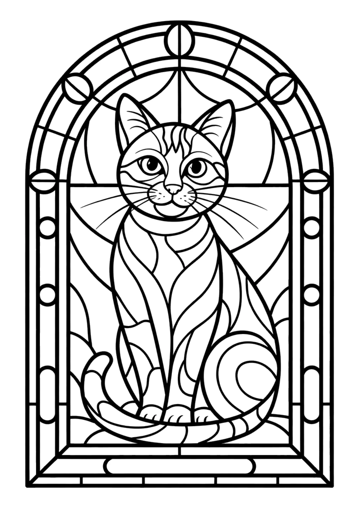 Coloriage d'un chat dans le style d'un vitrail