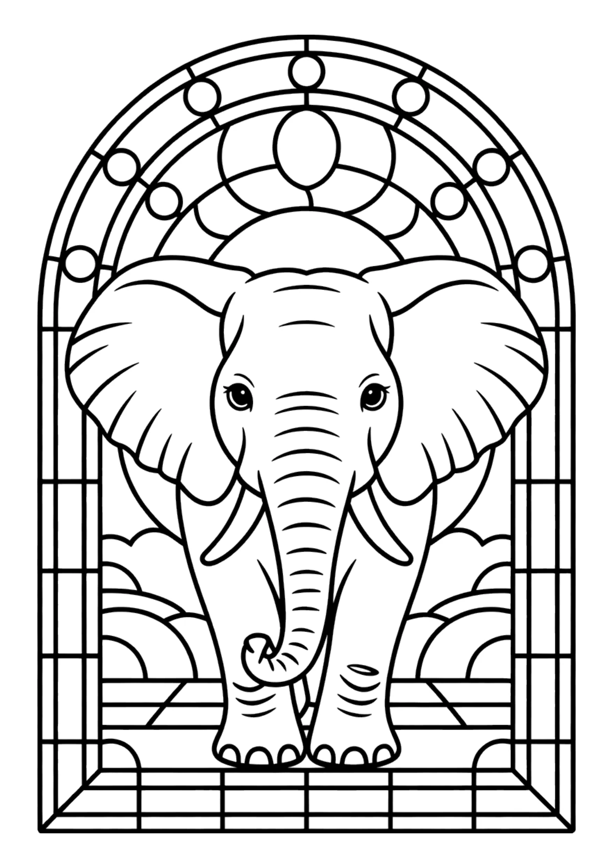 Dibujo para colorear de un elefante al estilo vitral