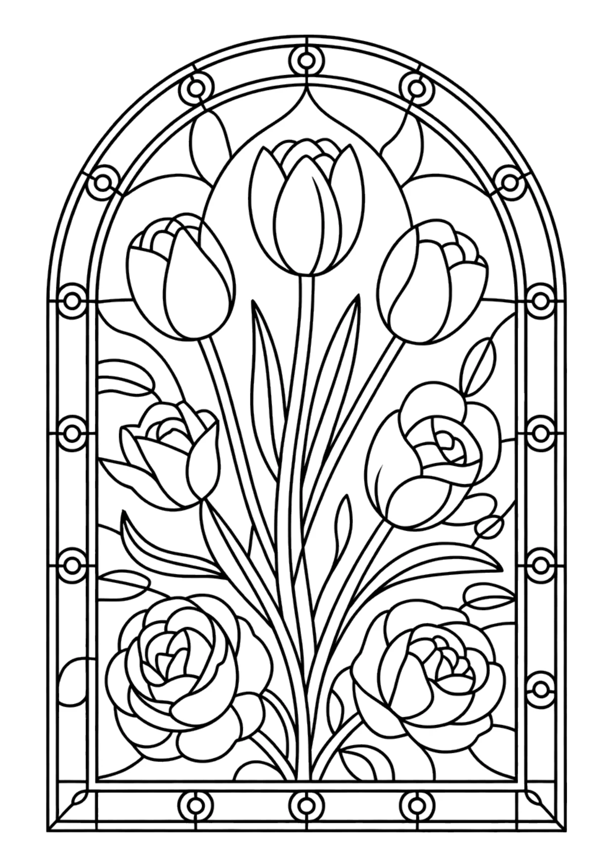Coloriage de fleurs façon vitrail