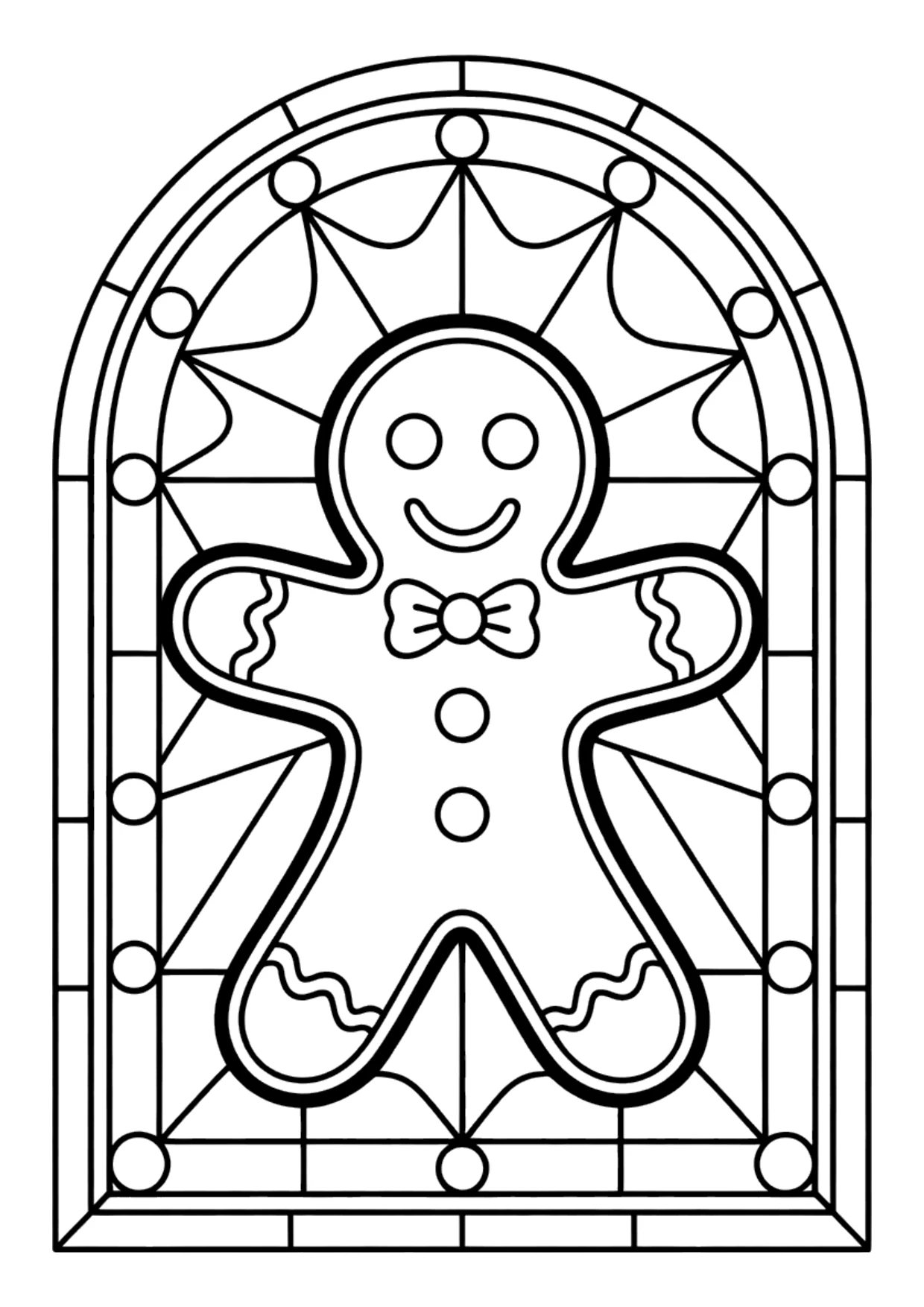 Dibujo de hombre de jengibre estilo vitral para colorear