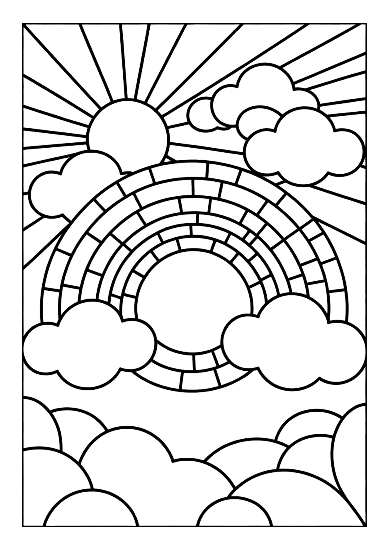 Dibujo detallado de un arcoíris de vidriera para colorear