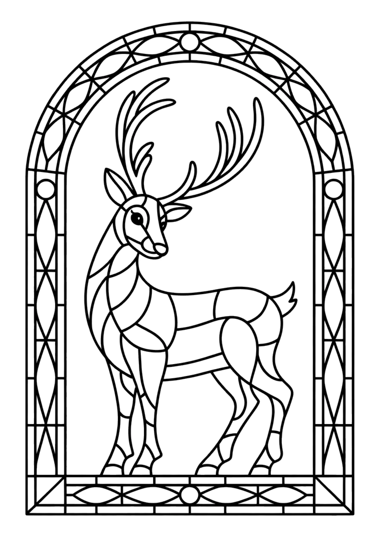Desenho de rena em estilo vitral com segmentos geométricos para colorir
